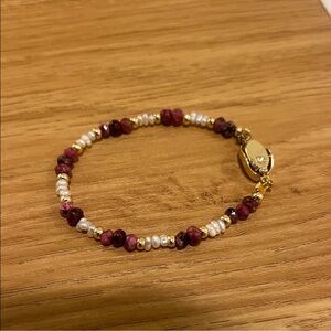 Elegant Raw Pearl and Red Raw Garnet Beaded Bracelet